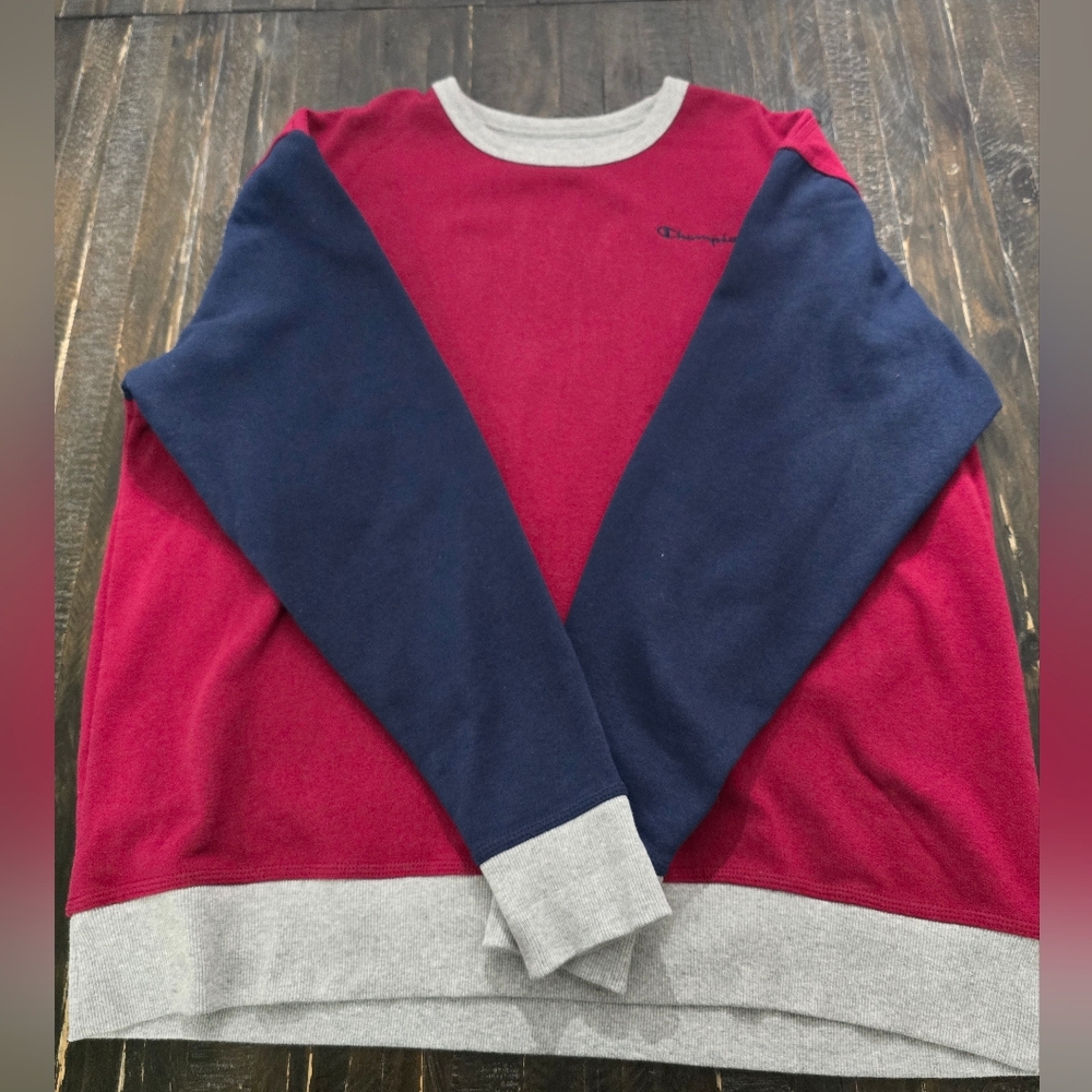 Champion Crew Neck Sweatshirt 2-Tone Color Block Size XL Y2K